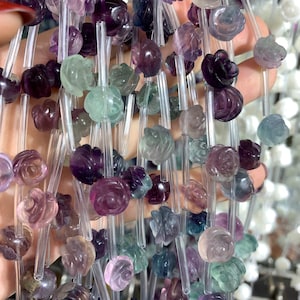 Rainbow Fluorite Flower Beads: 3D Rose Crystal, 8-12mm