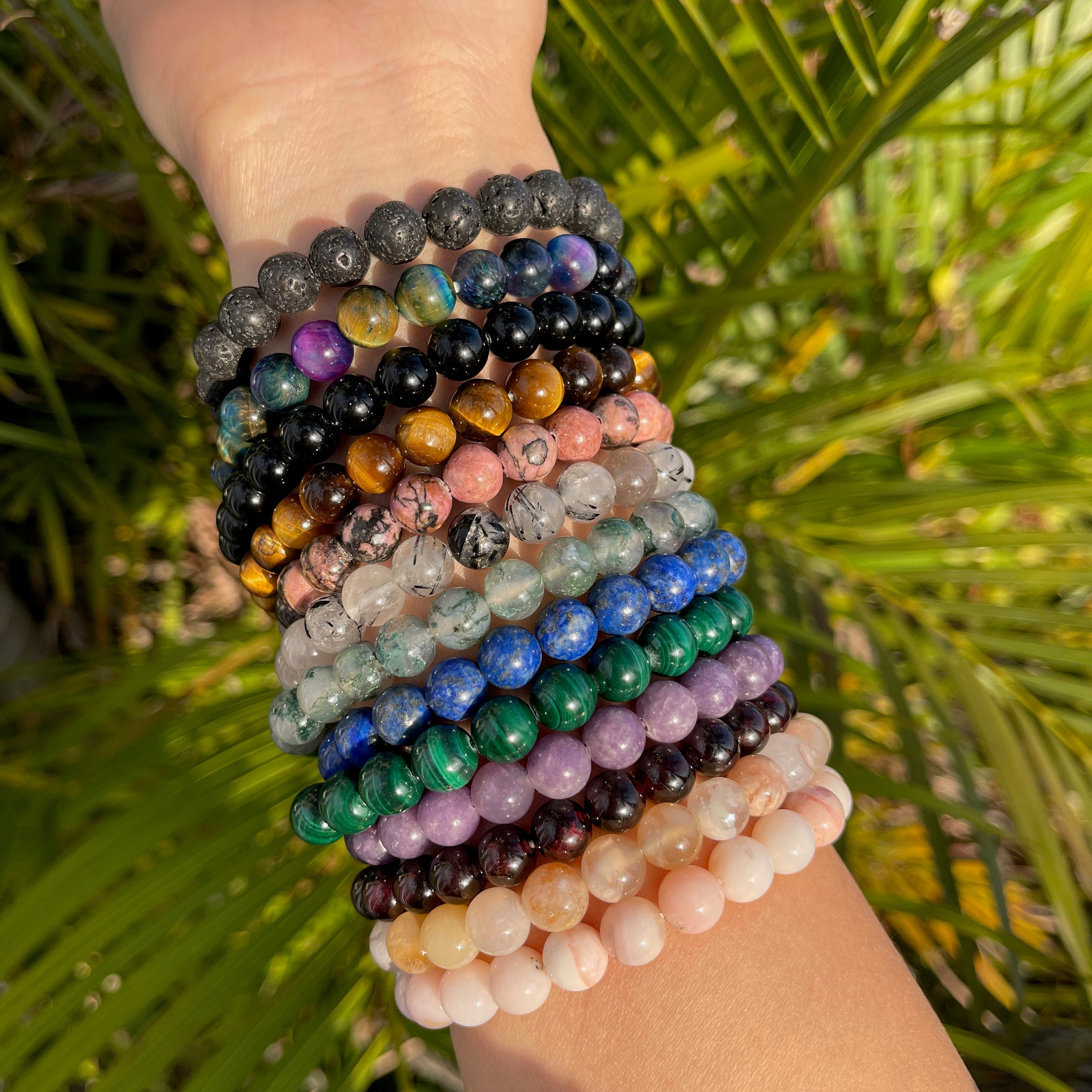 Natural Gemstone Beads Bracelet 6mm 8mm 10mm Crystal Beads Etsy 日本 ⭐green veins agateブレスレット