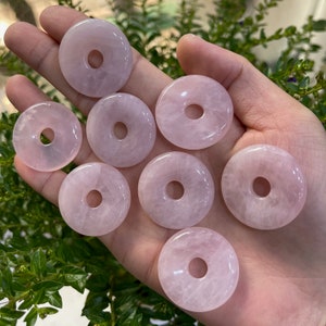 Rose Quartz Donut Pendant: 30mm Crystal Circle Pi for Necklace