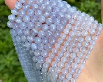 AAA Blue Chalcedony Beads: Round Gemstone Strand (4mm-10mm)
