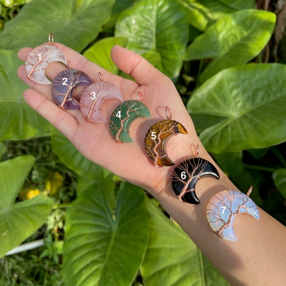 Ciondolo Lunare In Ossidiana Nera Con Albero Della Vita - Foto 3