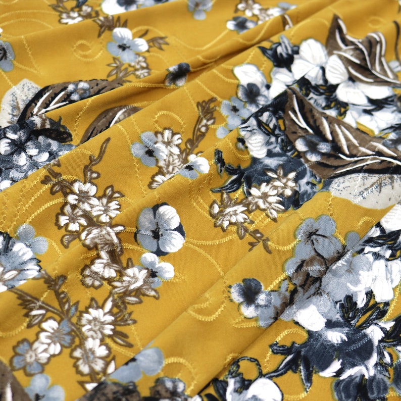 5556 190GSM 5 Colors Flower Pattern Printed Single Spandex Knit Jacquard Fabric with Puff by the YardYU-7226 D#63