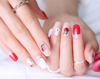 Extremely Rabbit Lovely Rose 45665 - Zipkok® Gel Nail Strips 20 Nail Art Stickers in 10 Sizes Mini nail file included