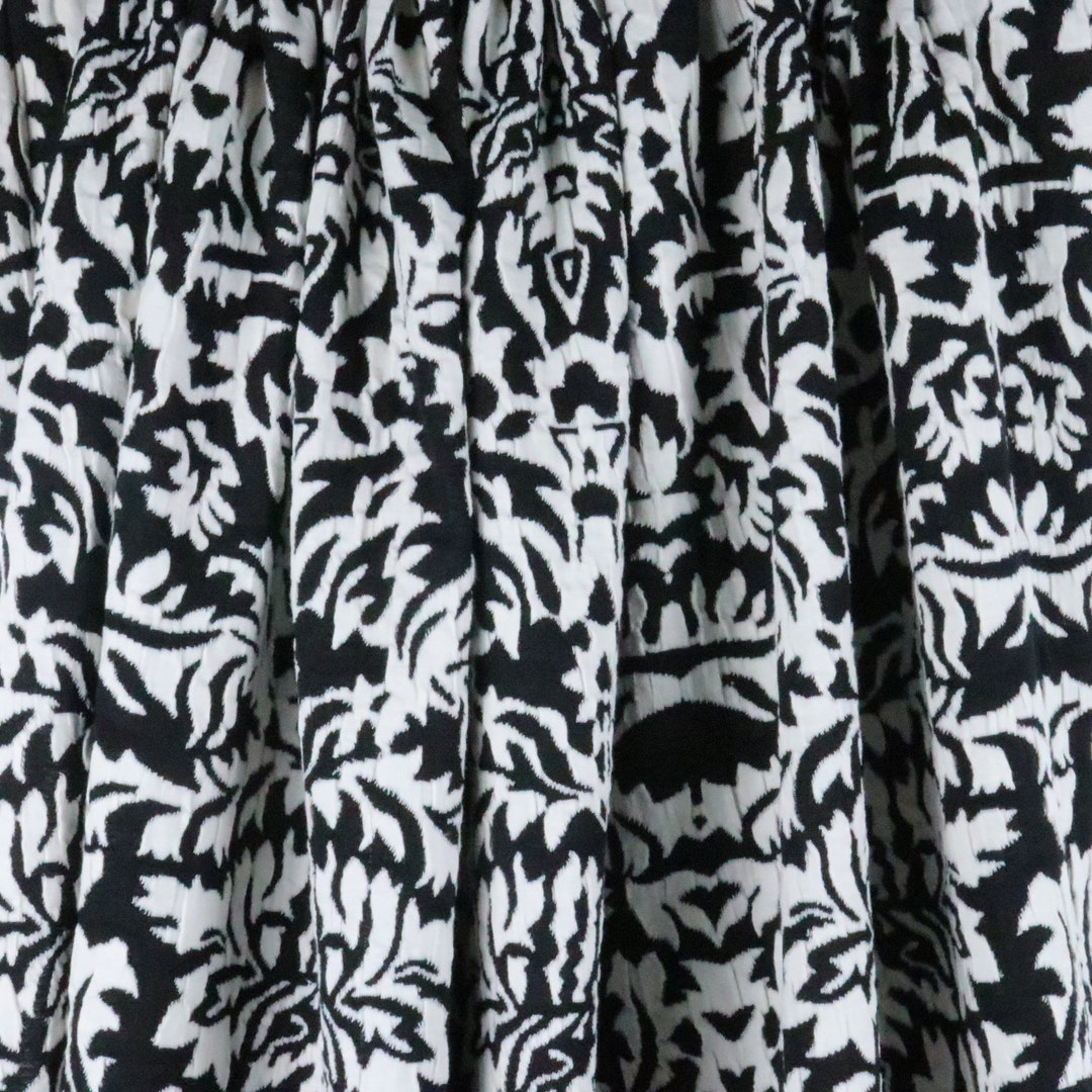 Black-ivory Knit Fabric by the Yard, Damask Patterned, Cotton/polyester ...