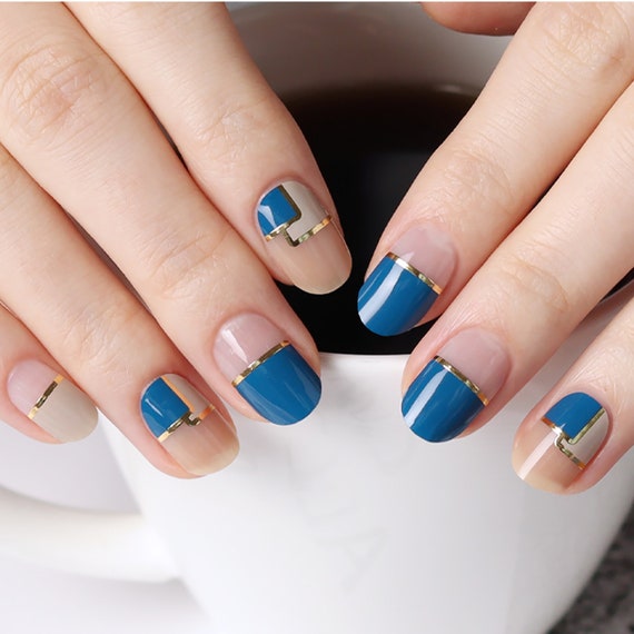 Blue Mondrian 45779 - Zipkok® Gel Nail Strips 20 Nail Art Stickers