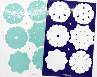 Yooniaworld White & Blue Winter Snowflake Stickers 2-sheets
