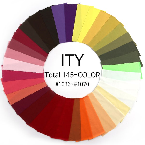 Color #1036-#1070(Total 145 colors) 58/60" 200gsm 2-way Stretch ITY Knit Jersey Polyester Spandex Fabric by the Yard