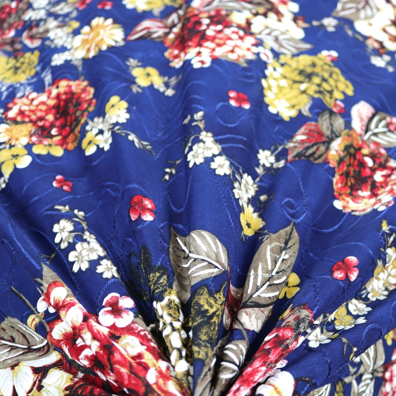 5556 190GSM 5 Colors Flower Pattern Printed Single Spandex Knit Jacquard Fabric with Puff by the YardYU-7226 D#63