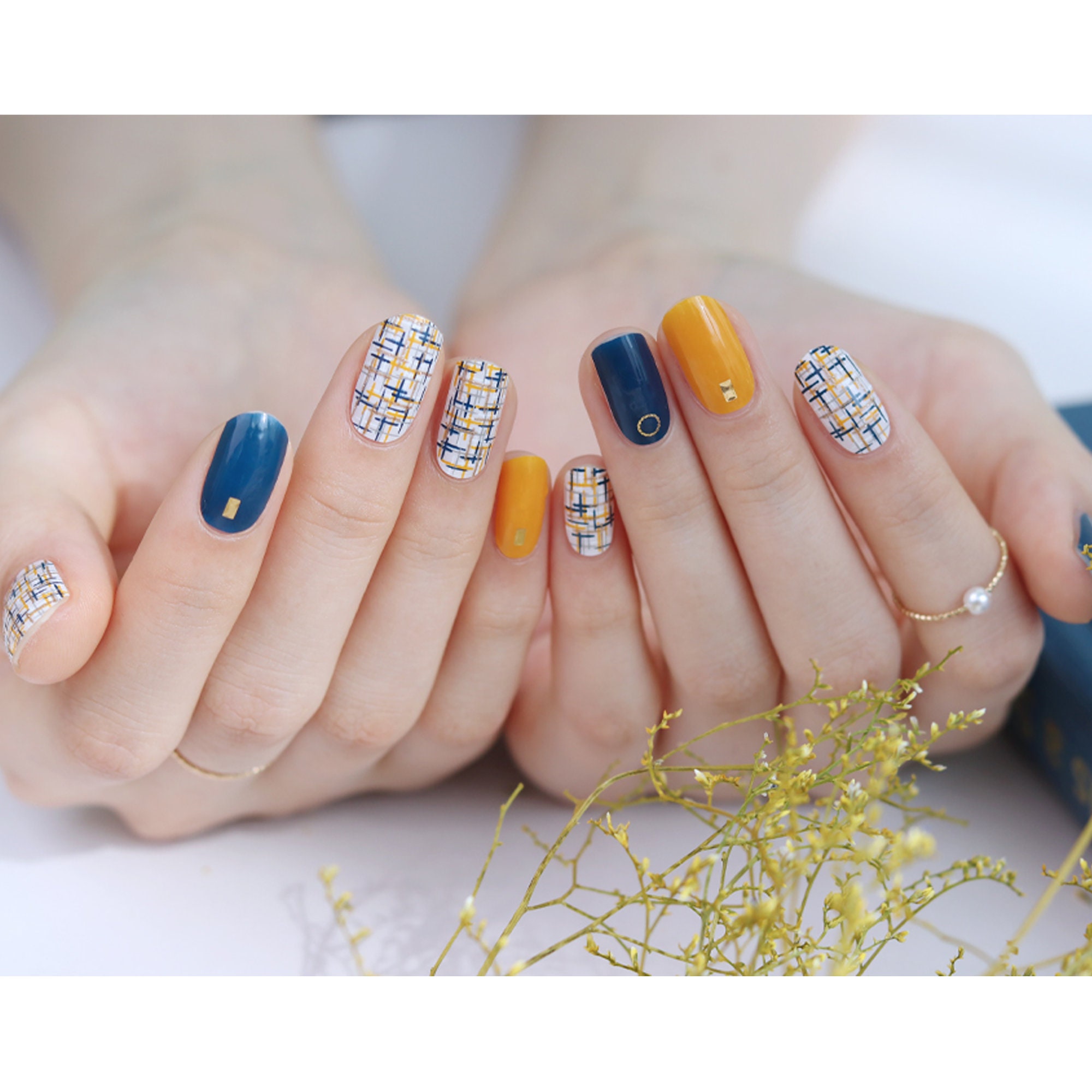 Navy Mustard Tweed Check 45517 Zipkok® Gel Nail Strips 20 - Etsy Hong Kong