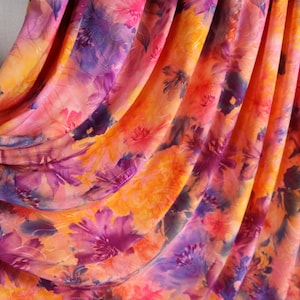 58/60&quot; 180GSM PURPLE-ORANGE Flower Tie-Dyed Paper Printed Polyester Single Spandex Knit Jacquard with Embroidery Fabric by the Yard/YU-7148