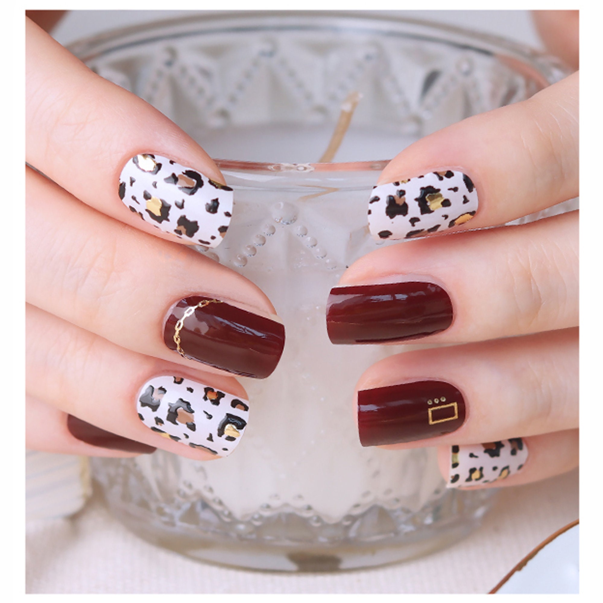 Burgundy Leopard 45695 - Zipkok® Gel Nail Strips 20 Nail Art