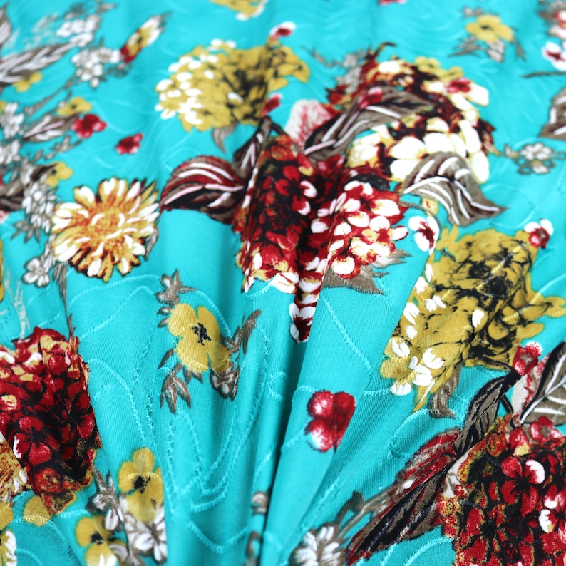 5556 190GSM 5 Colors Flower Pattern Printed Single Spandex Knit Jacquard Fabric with Puff by the YardYU-7226 D#63
