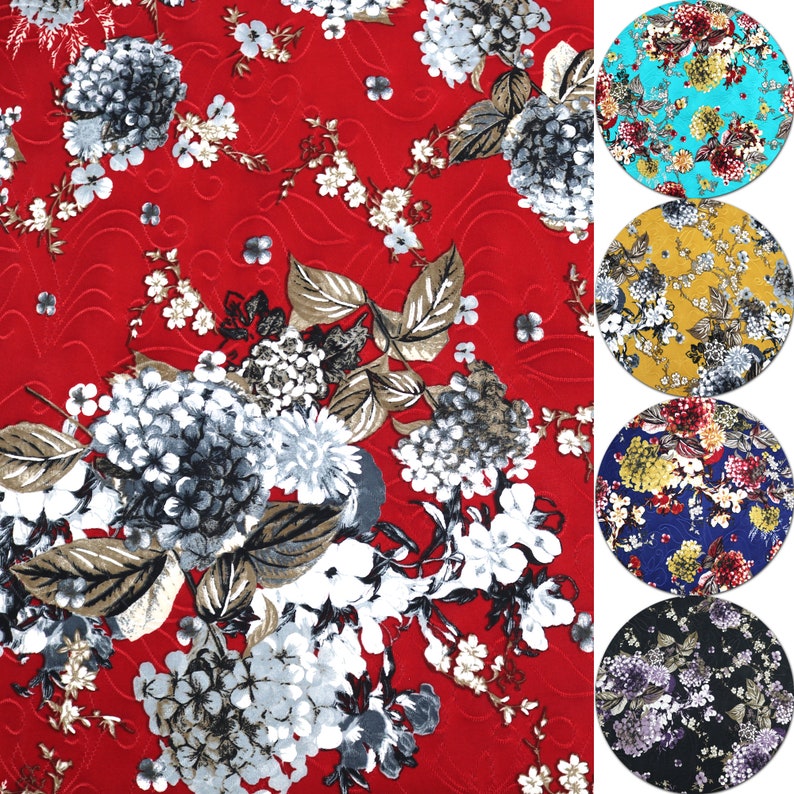 5556 190GSM 5 Colors Flower Pattern Printed Single Spandex Knit Jacquard Fabric with Puff by the YardYU-7226 D#63
