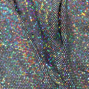 52" Cuttable Width, 200GSM, 2-Way Stretch Metallic Nylon/Polyester/Spandex with Silver Hologram Sequins Knit Fabric by the Yard/YU-7397