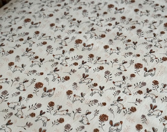 Sábana bajera ajustable de algodón hecha a mano con estampado floral vintage de conejito: estampado floral vintage.