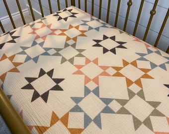 GOTS Certified Organic Crib Sheets, Vintage Quilt Pattern, Gender Neutral, Mini Crib and Bassinet Sheets, Custom Sizes Available