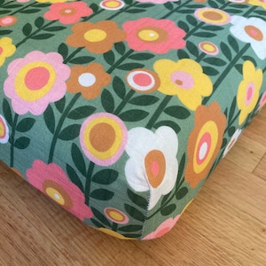 Organic Muslin Crib Sheets: Hippy Floral Baby Bedding, Retro Nursery Essentials