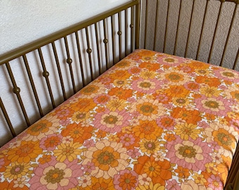 Organic Muslin Crib Sheet, Retro Floral Print