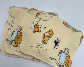 Winnie the Pooh Baby Washcloths, Muslin, Reusable Wipes, Newborn Gift Set