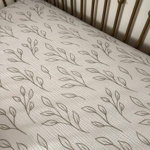 Organic Crib Sheets, Sage Green Leaves on Cream, Gender Neutral - Matching Items Available