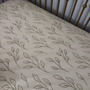 Organic Crib Sheets, Sage Green Leaves on Cream, Gender Neutral - Matching Items Available