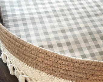 Sage Green Gingham Bassinet Sheets, Crib Sheets, Burp Cloths, Changing Pad Covers, Nursery Decor, Changing Pad Covers, Mini Crib Sheets