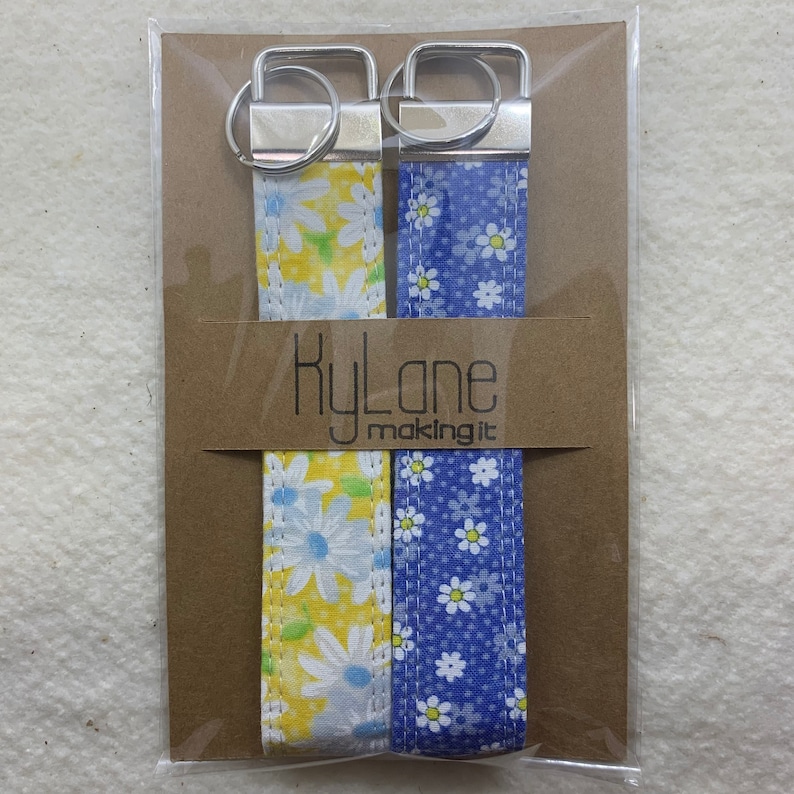 Wrist Keychain Blue /& Yellow Floral Key Fob Set Wristlet Key Fob Vibrant Key Fobs Fabric Key Fob