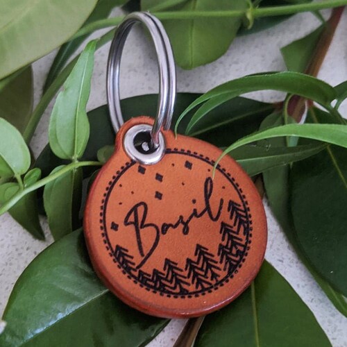 Custom Leather Dog Tags Handmade Engraved Stargazing Nature Etsy