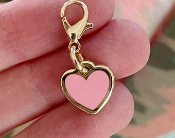 ミニピンクハートエナメルペットチャーム：金メッキ犬猫首輪アクセサリー