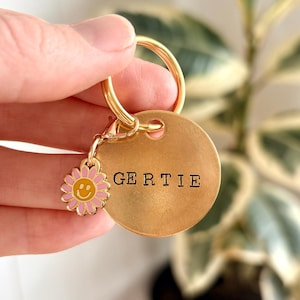 Pure Brass Hand Stamped Handmade Pet Tag with Charm Add-on: Engraved Dog Cat ID