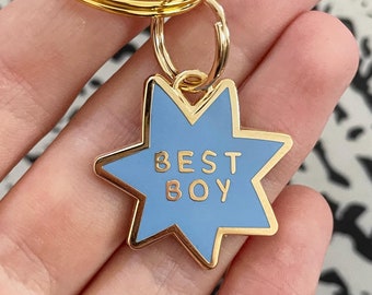 Enamel Dog Tag | Best Boy Cute Star Enamel Tag | Durable Engraved Dog Cat Id Tag | Personalised Custom Enamel Circle Tag