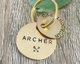 Hand Stamped Circle Pet Tags - Double Dog Id Tag - Brass Copper Aluminium Circle Tag