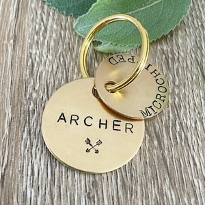 Hand Stamped Circle Pet Tags - Double Dog Id Tag - Brass Copper Aluminium Circle Tag