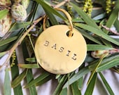 Custom Hand Stamped Dog Tags - Gold Handmade Engraved Typewriter Font Metal Brass Circle Tag