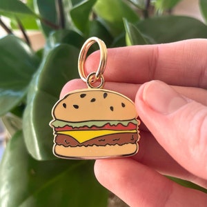 Enamel Dog Tag | Cute Hamburger Burger Food Dog Tag | Durable Engraved Dog Cat Id Tag | Personalised Custom Enamel Circle Tag