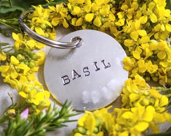 Custom Hand Stamped Dog Tags - Silver Handmade Engraved Typewriter Font Metal Aluminium Circle Tag