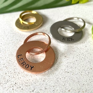 Ring Dog Tags Hand Stamped - Simple Washer Pet Id Tag - Handmade Brass Copper Stainless Steel Circle Ring Tag