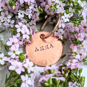 Custom Hand Stamped Dog Tags - Rose Gold Handmade Engraved Typewriter Font Metal Copper Circle Tag