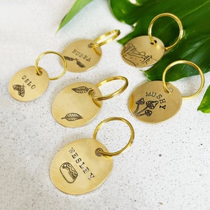 Custom Hand Stamped Dog Tags - Gold Handmade Engraved Design Typewriter Font Metal Brass Circle Tag