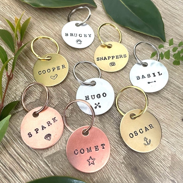 Custom Hand Stamped Dog Tags - Simple Handmade Pet Id Tag - Metal Circle Tag