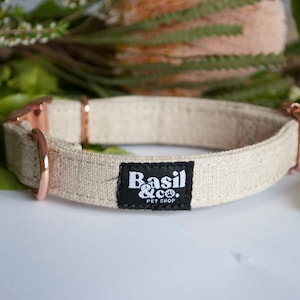 Hemp Dog Collar - Durable Hemp Fabric Dog Collar - Rose Gold Metal Clip