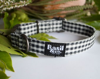 Gingham Dog Collar - Rustic Pattern Dog Collar - Black Metal Clip