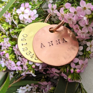 Custom Hand Stamped Dog Tags - Double Gold/Rose Gold Handmade Engraved Metal Brass Copper Circle Tag