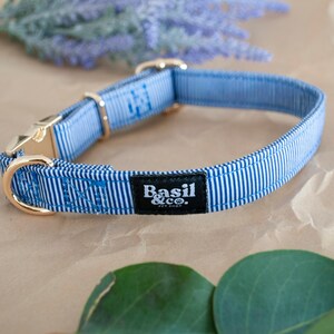 Pinstripe - Blue Pattern Dog Collar - Gold Metal Clip