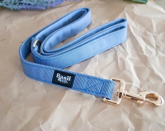 Blue Pinstripe Dog Leash - Striped Blue Pattern Dog Lead - Gold Metal Clip