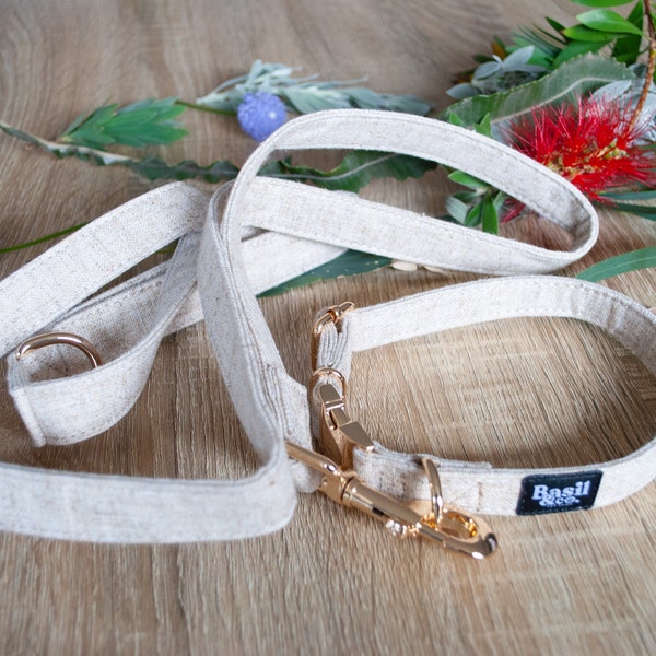 Hemp Dog Collar Leash Set - Hemp Fabric Dog Collar Leash Set - Gold Metal Clips