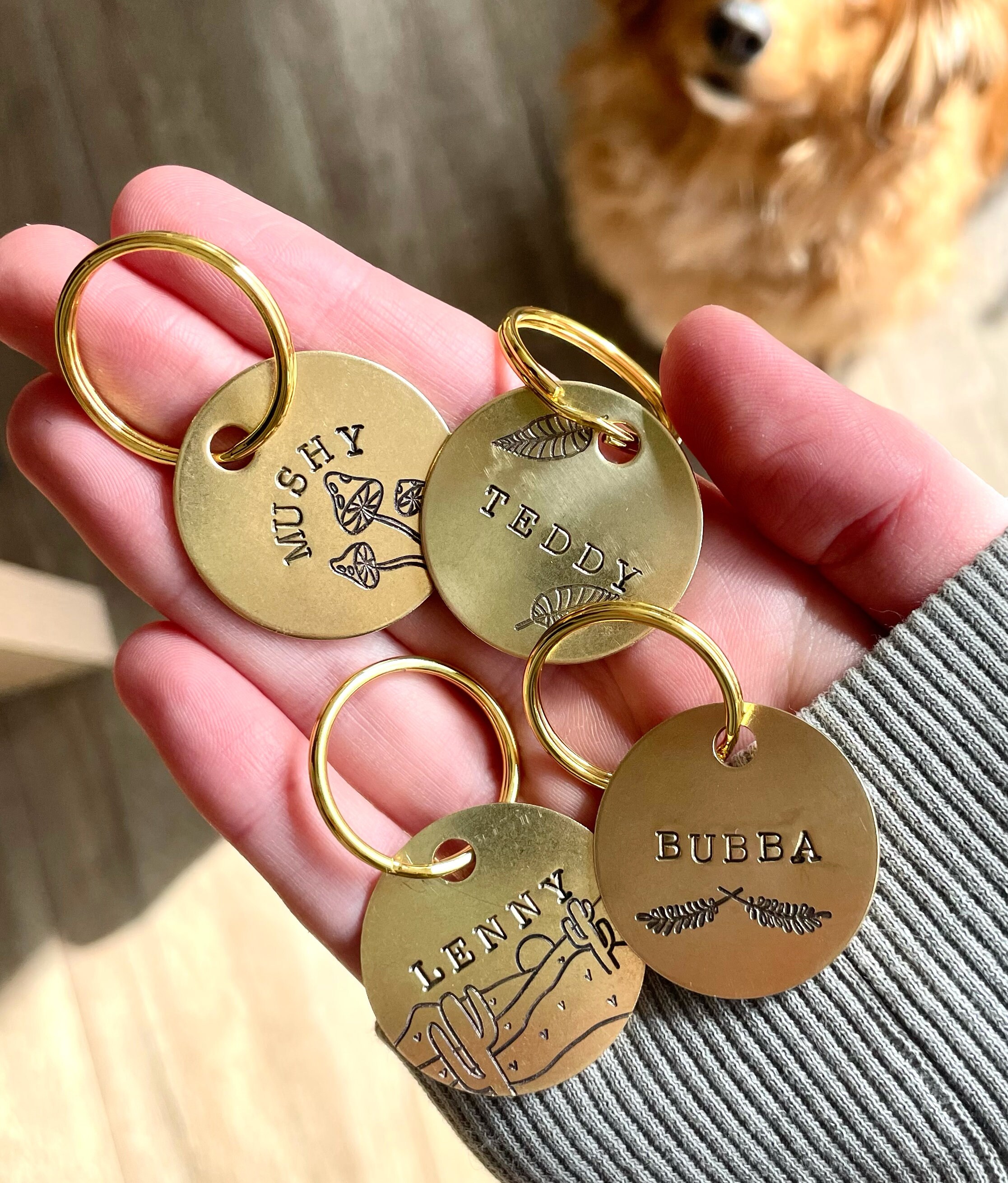 Custom Hand Stamped Dog Tags Gold Handmade Engraved Design Etsy Australia