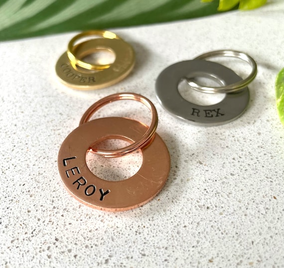 Ring Dog Tags Hand Stamped Simple Washer Pet Id Tag Handmade Brass Copper  Stainless Steel Circle Ring Tag 
