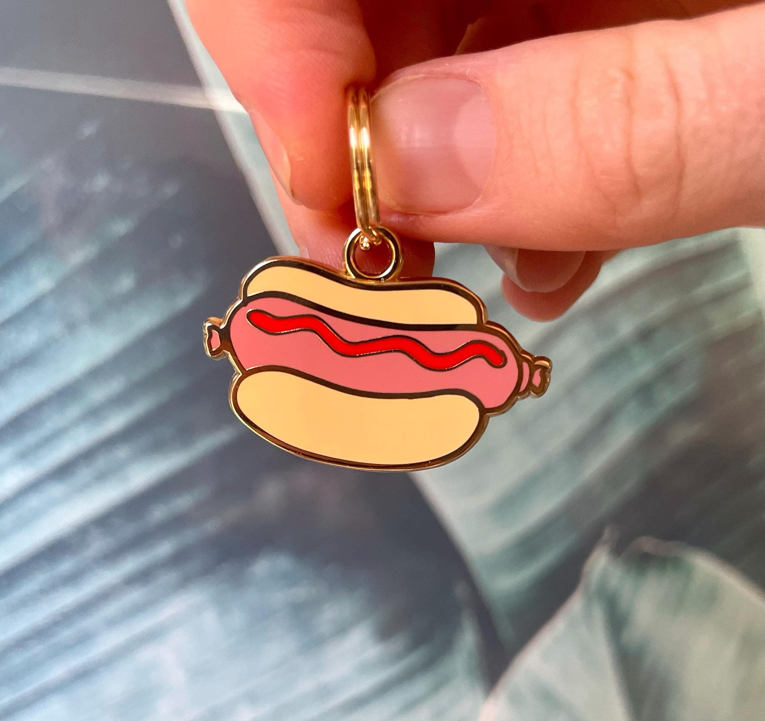 Enamel Dog Tag | Hot Dog Sausage Dog Enamel Tag | Durable Engraved Dog Cat Id Tag | Personalised Custom Enamel Circle Tag