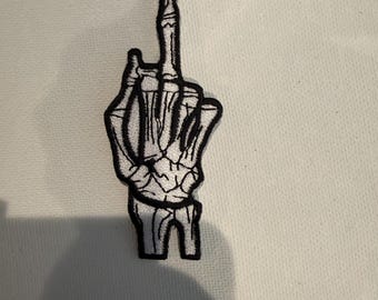 Skeleton Middle Finger Iron On Patch